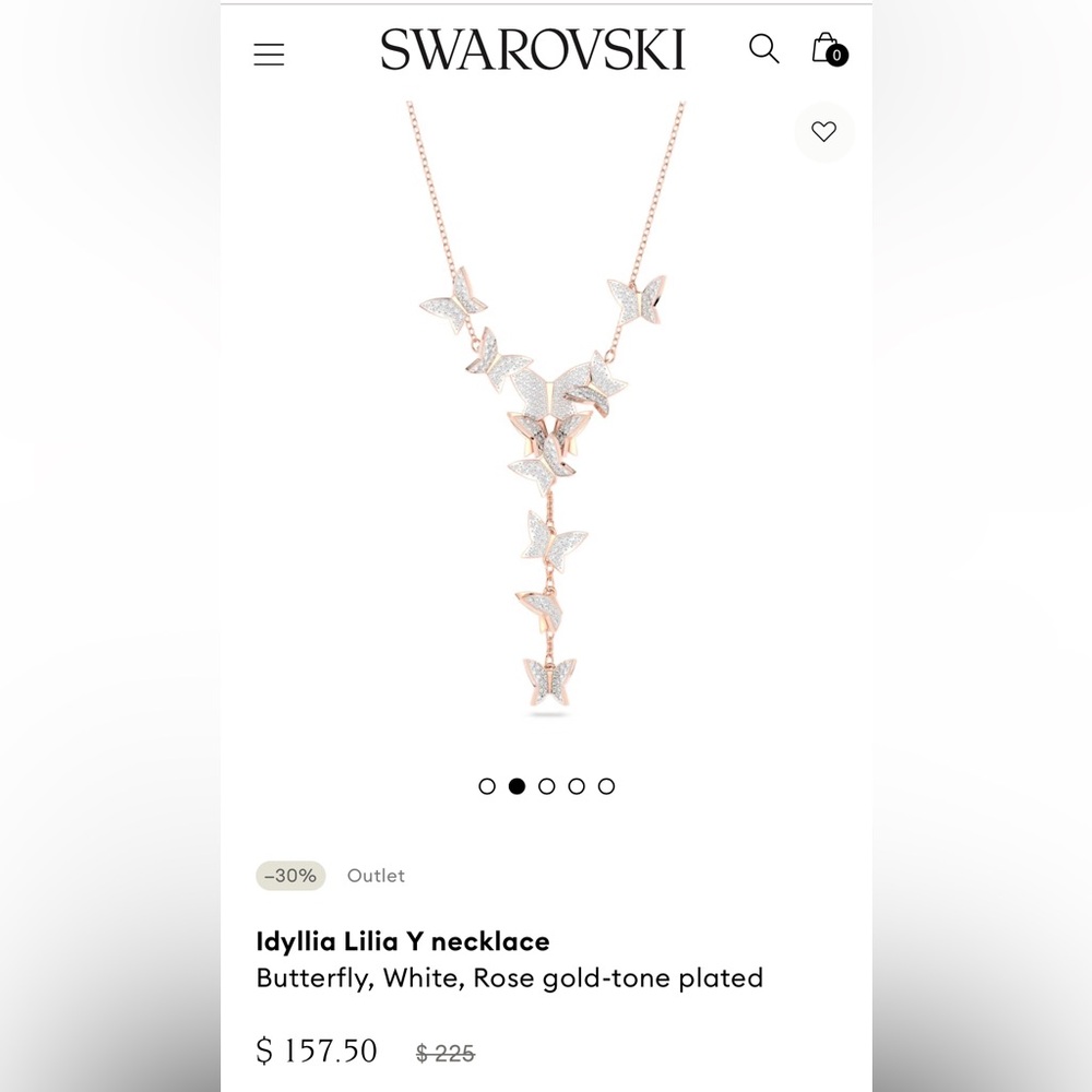 NWT Swarovski Rose Gold Butterfly drop necklace
